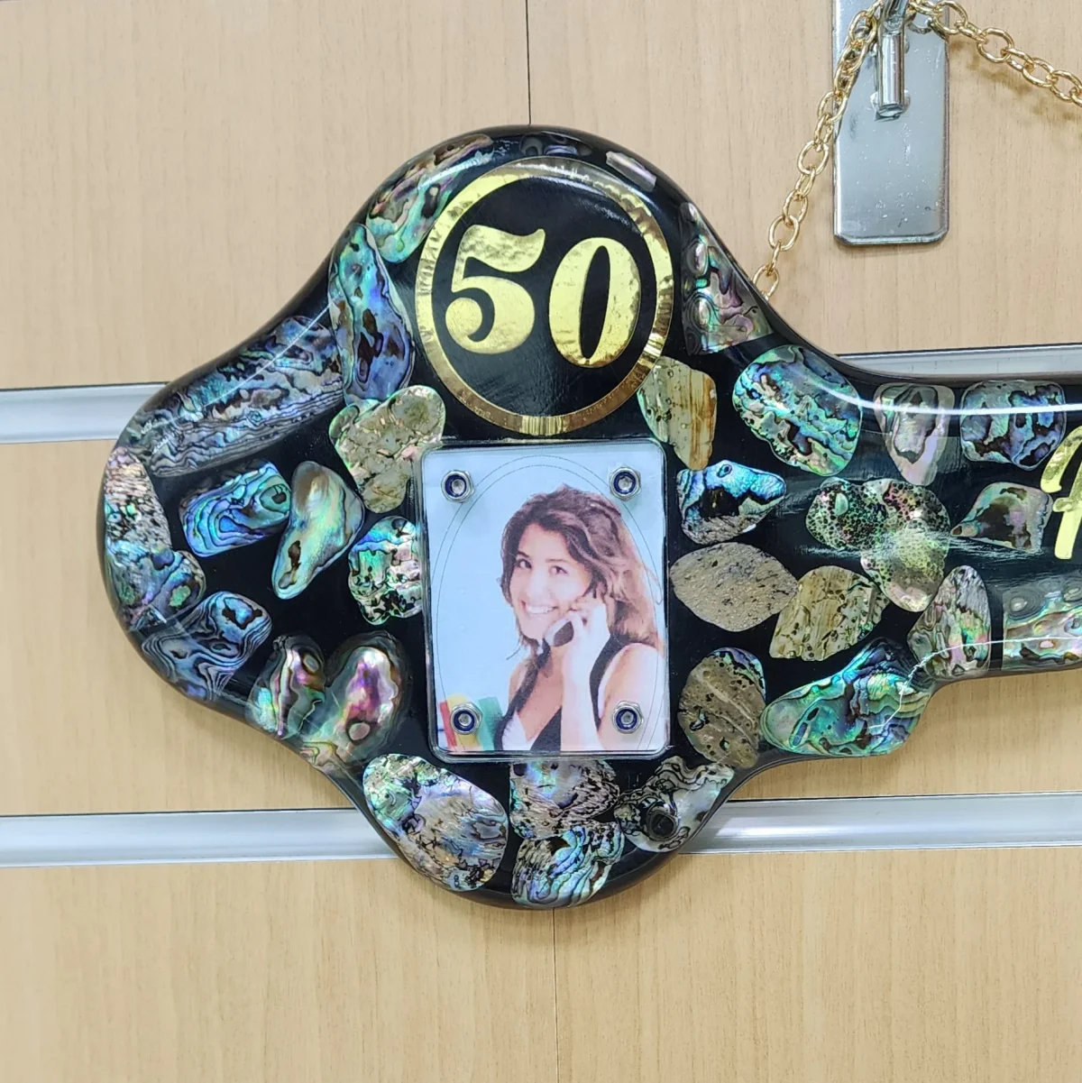 NZ Paua Shell 50th Key with Photo Slot & “Happy Birthday” - Design PAUA2403