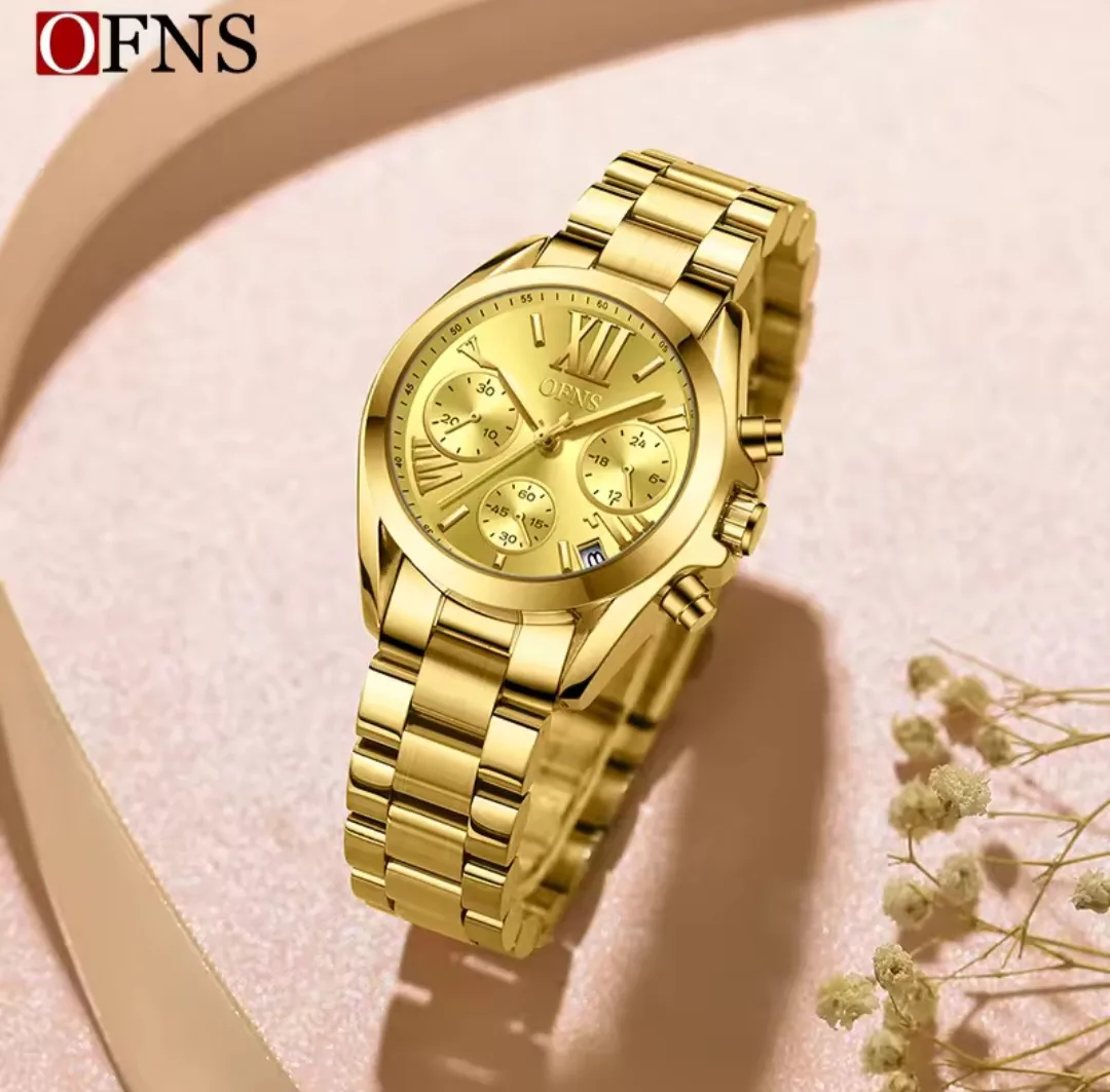 OFNS Ladies Fashion Brand Stainless Steel Gold Tone Gold Dial Quartz Watch - OFNSGOLD