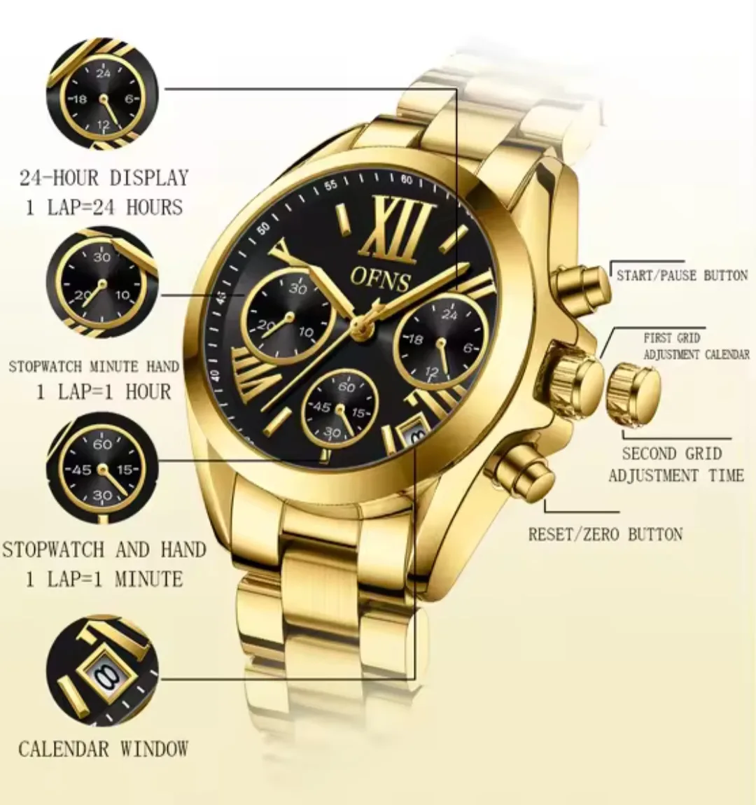 OFNS Ladies Fashion Brand Stainless Steel Gold Tone Green Dial Quartz Watch - OFNSGREEN