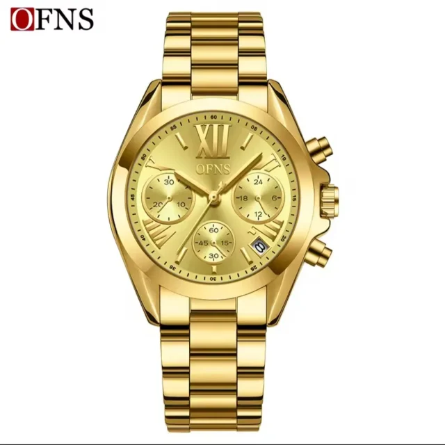 OFNS Ladies Fashion Brand Stainless Steel Gold Tone Gold Dial Quartz Watch - OFNSGOLD