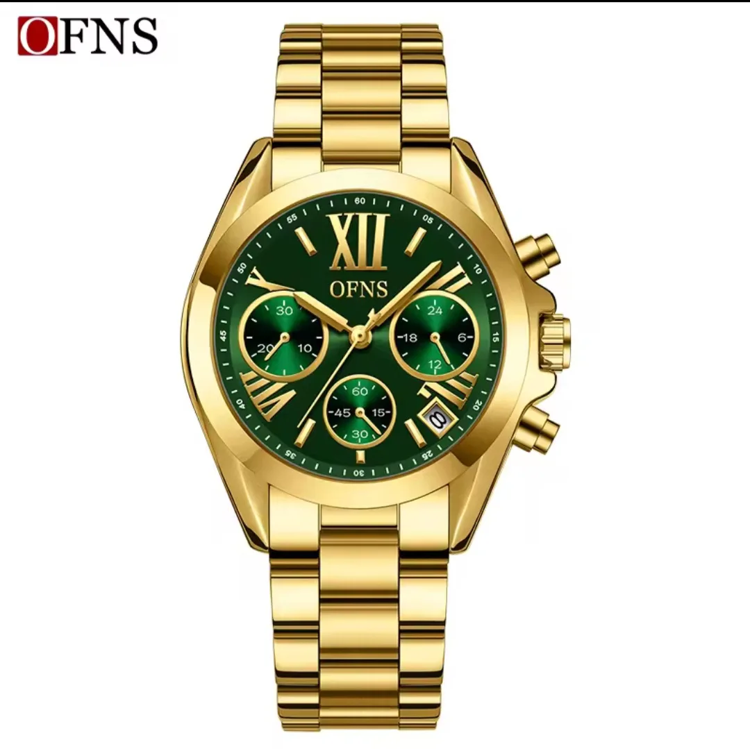OFNS Ladies Fashion Brand Stainless Steel Gold Tone Green Dial Quartz Watch - OFNSGREEN