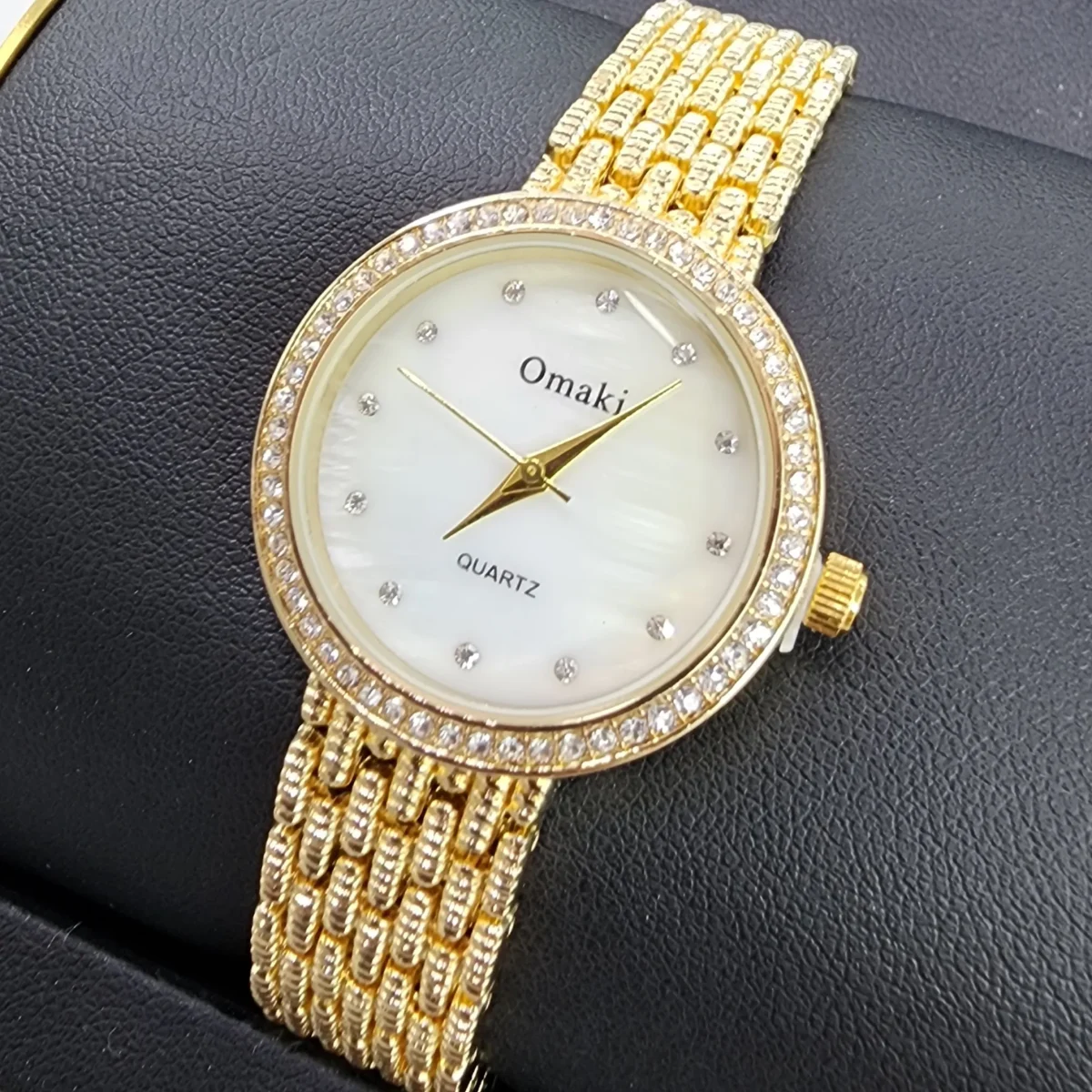OMAKI Womens Gold Tone Dress Watch with Mother of Pearl Face Dial
