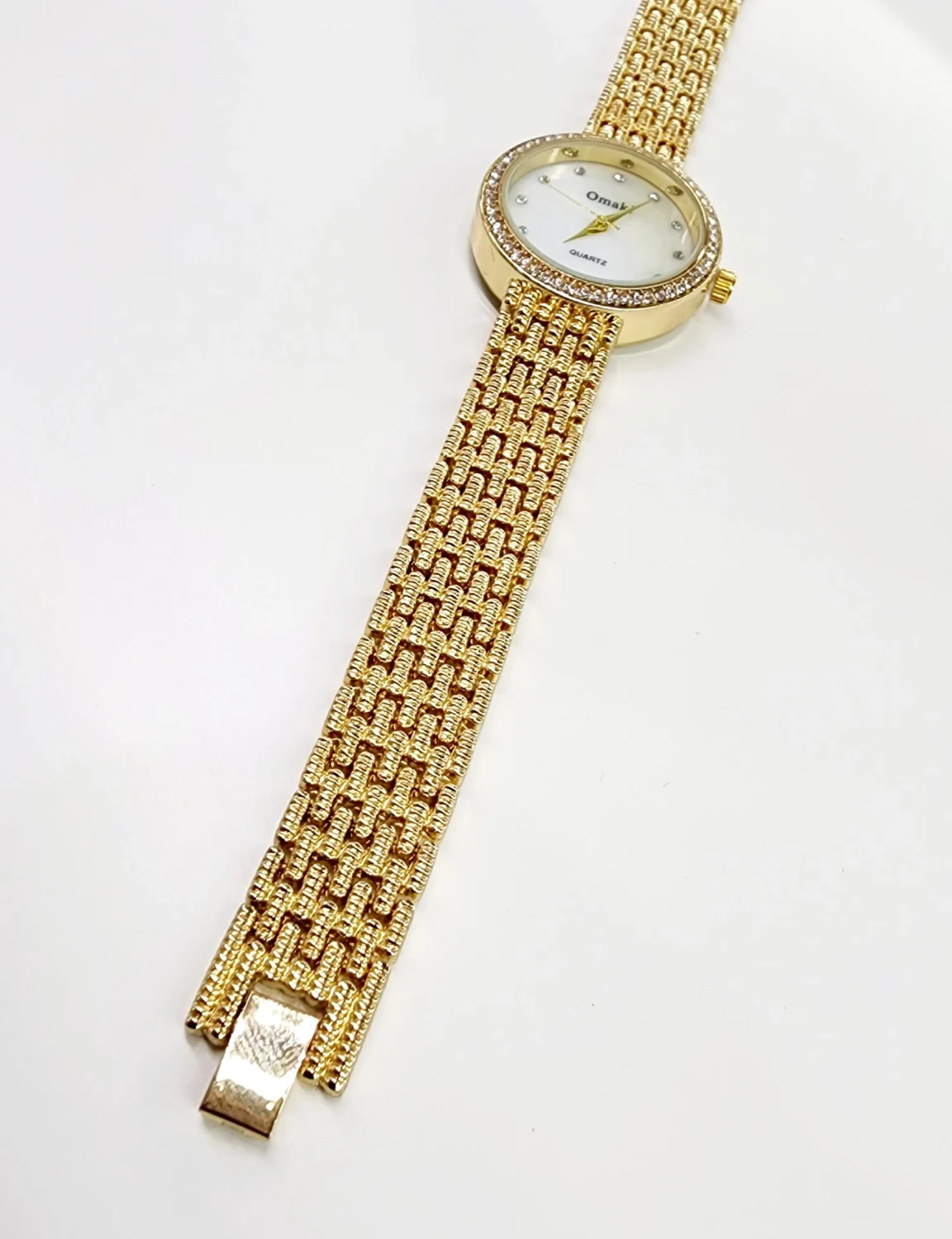 OMAKI Womens Gold Tone Dress Watch with Mother of Pearl Face Dial