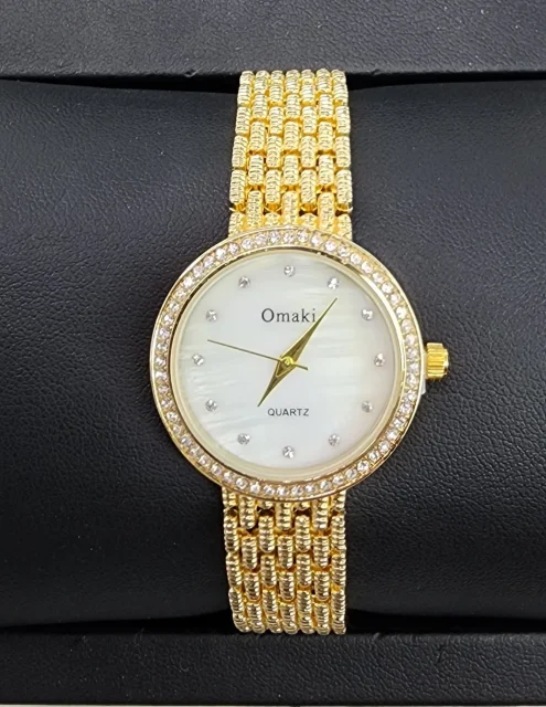 OMAKI Womens Gold Tone Dress Watch with Mother of Pearl Face Dial