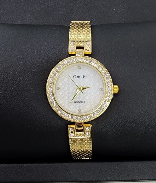 OMAKI Womens Gold Tone Dress Watch with White Dial Face