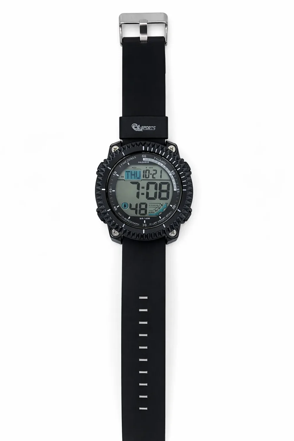 PASNEW Black Digital Sports Watch – 48mm LED Display, 30M Water Resistant, Dual Time - PSE607BLK