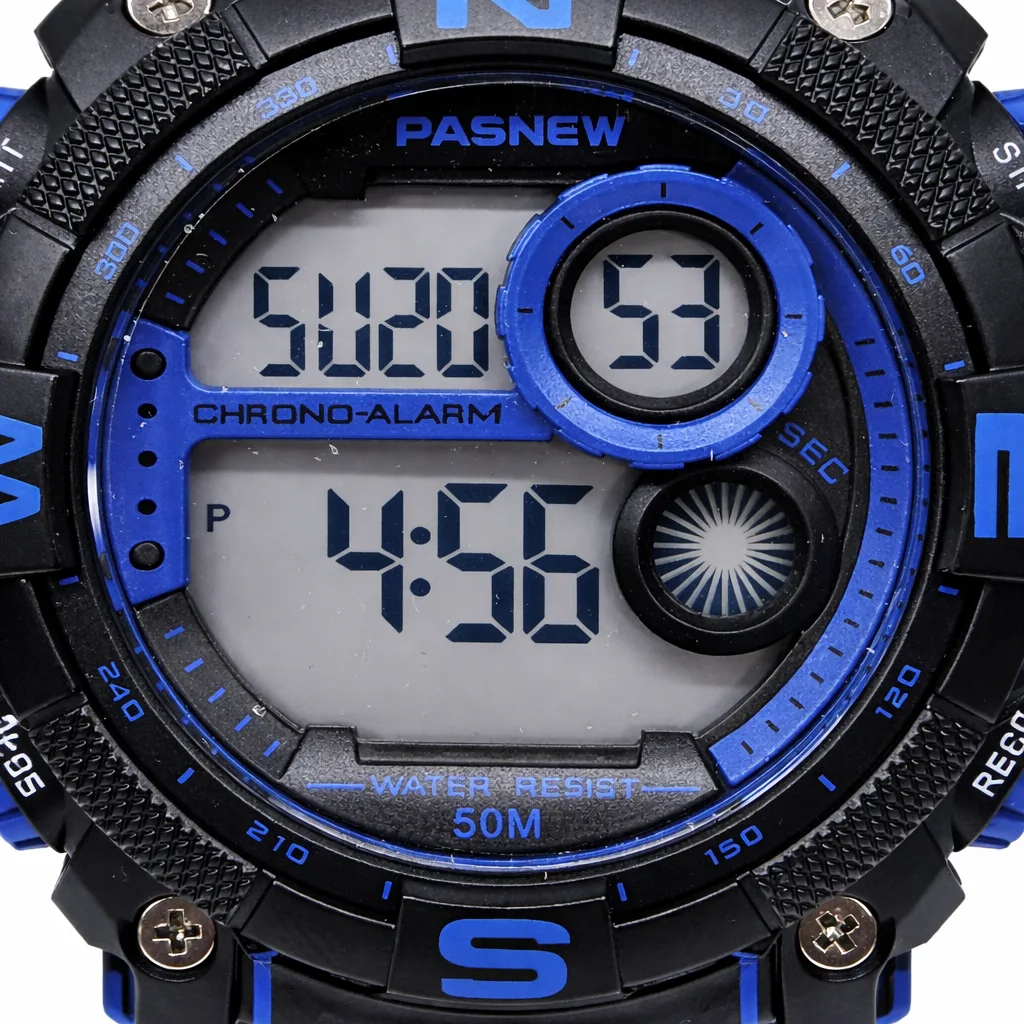 Pasnew Digital Sports Watch 50M Water Resistant 50mm Black & Blue Rugged Design - PSE636BLUE