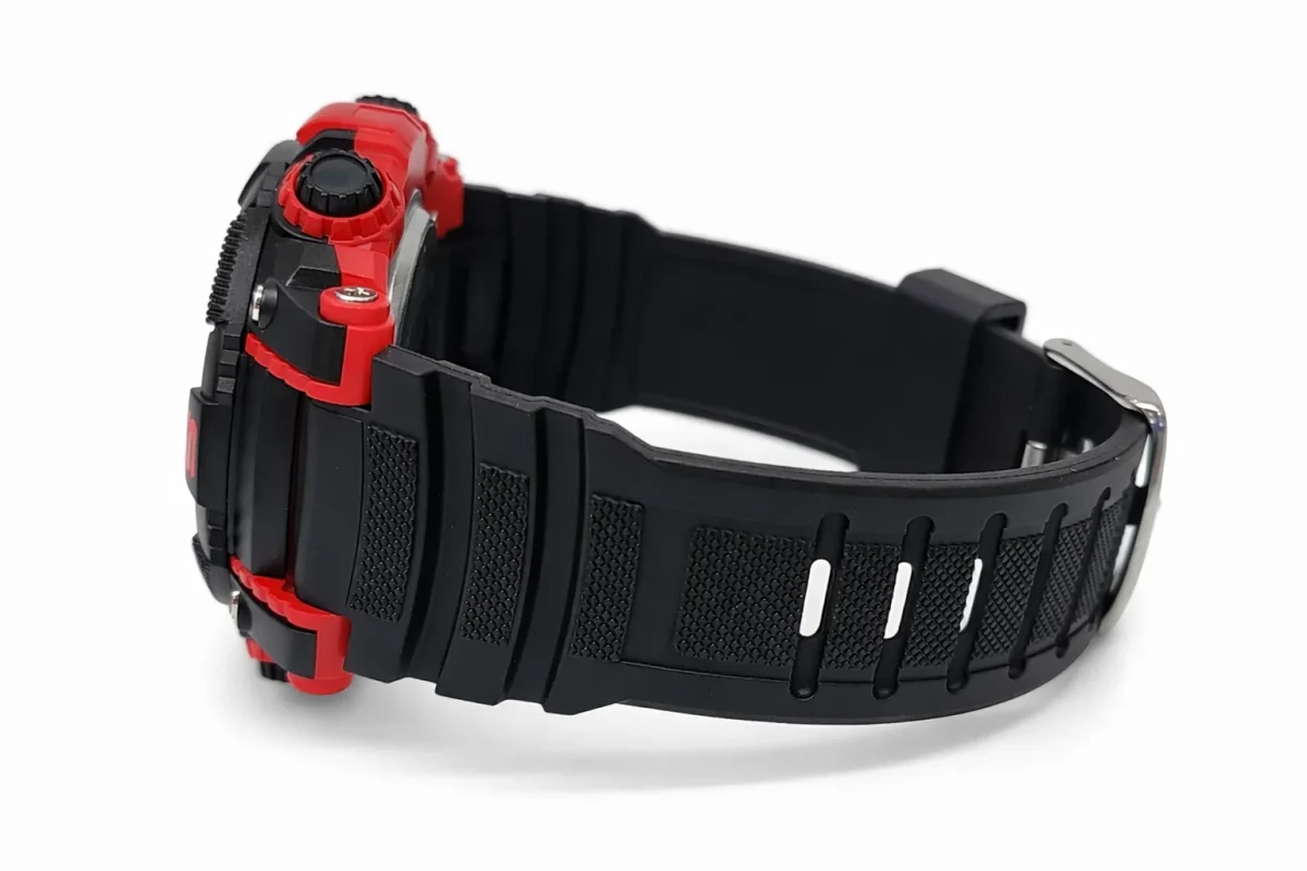 PASNEW Digital Sports Watch 50M Water Resistant 50mm Black & Red LED Chrono Alarm - PSE636RED