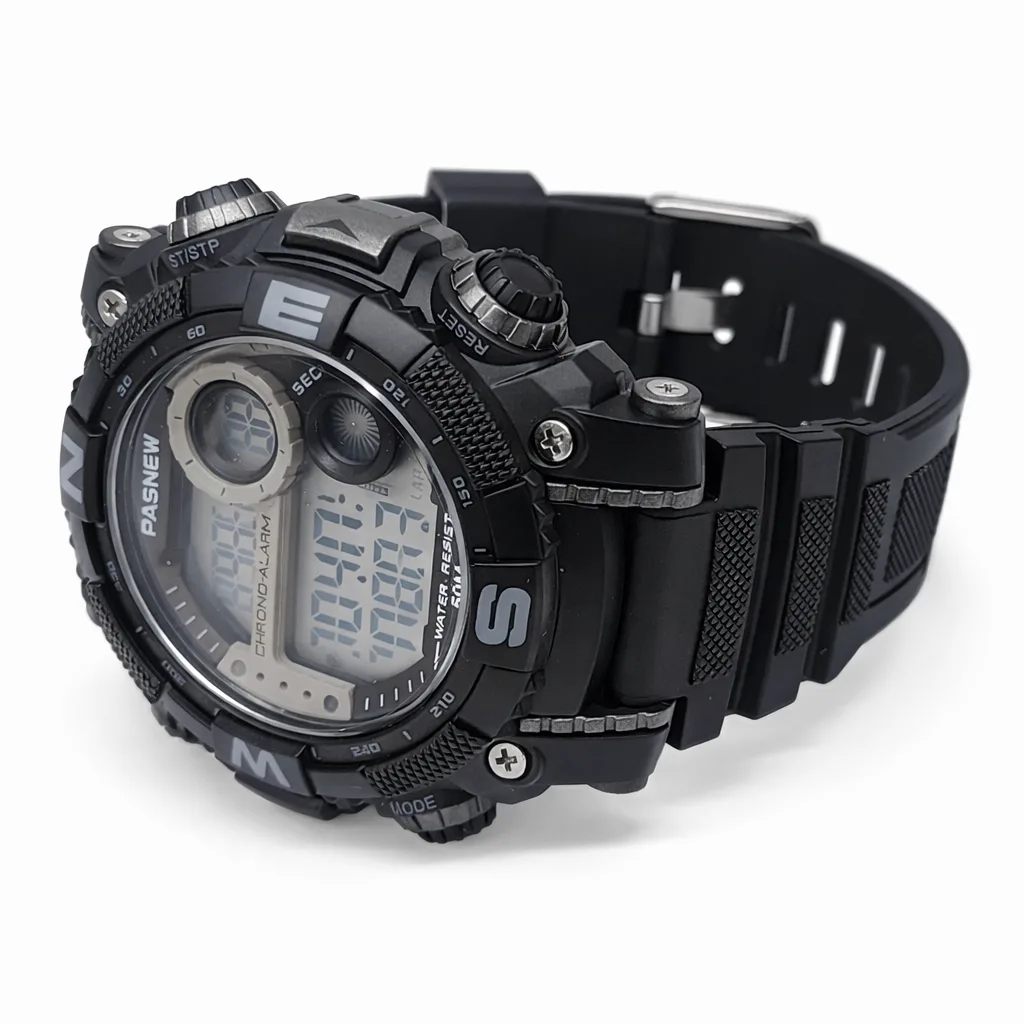 Pasnew Digital Sports Watch 50mm, 50M Water Resistant, LED Light, Alarm, Stopwatch & Timer- PSE636GREY