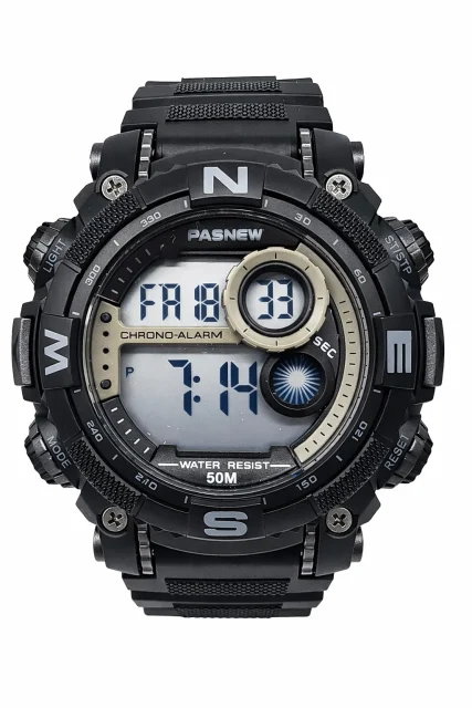 Pasnew Digital Sports Watch 50mm, 50M Water Resistant, LED Light, Alarm, Stopwatch & Timer- PSE636GREY