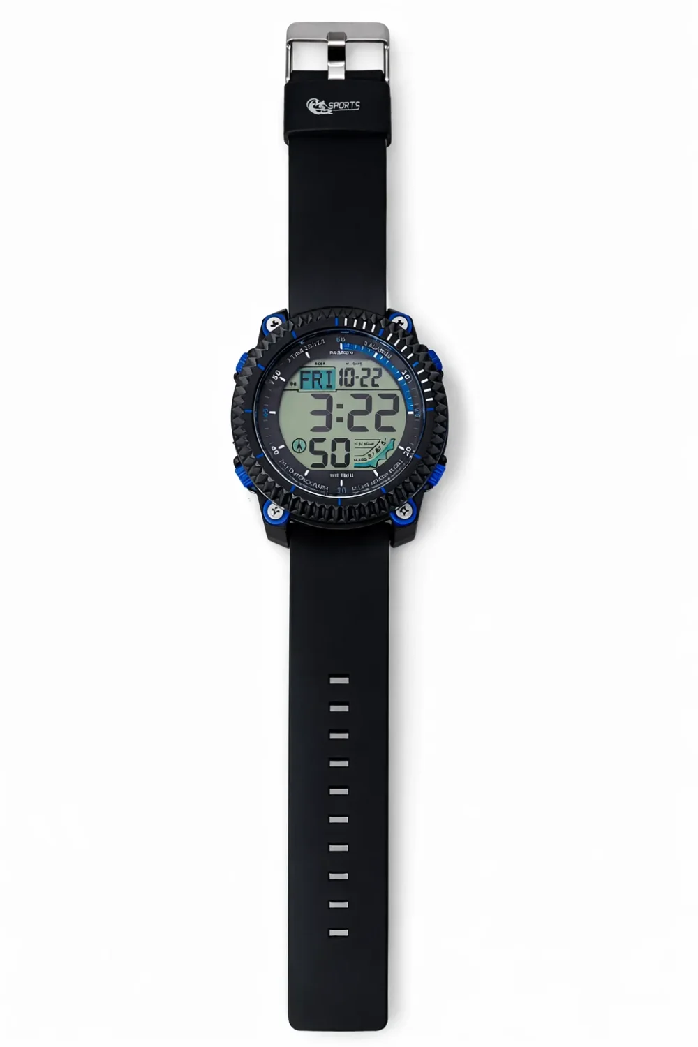 PASNEW Digital Sports Watch Black & Blue 48mm, LED Display, Water Resistant, Dual Time - PSE607BLUE
