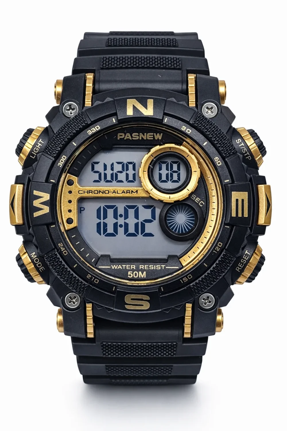 Pasnew Digital Sports Watch Black & Gold 50mm – 50M Water Resistant- PSE636GOLD