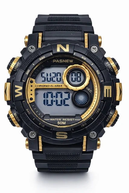 Pasnew Digital Sports Watch Black & Gold 50mm – 50M Water Resistant- PSE636GOLD
