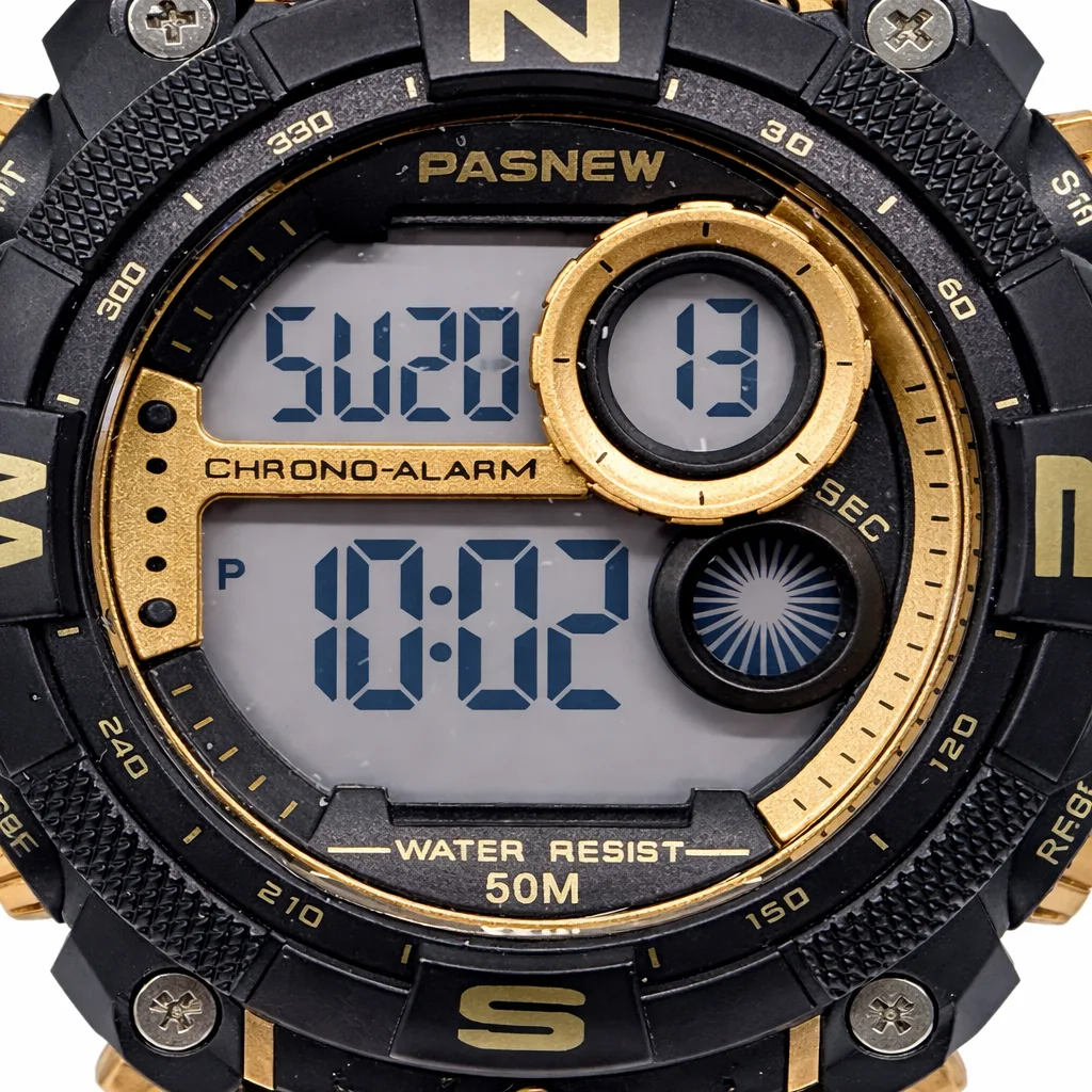 Pasnew Digital Sports Watch Black & Gold 50mm – 50M Water Resistant- PSE636GOLD