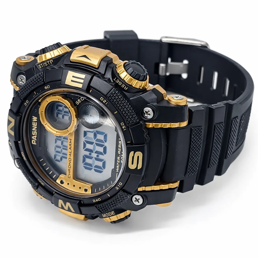 Pasnew Digital Sports Watch Black & Gold 50mm – 50M Water Resistant- PSE636GOLD