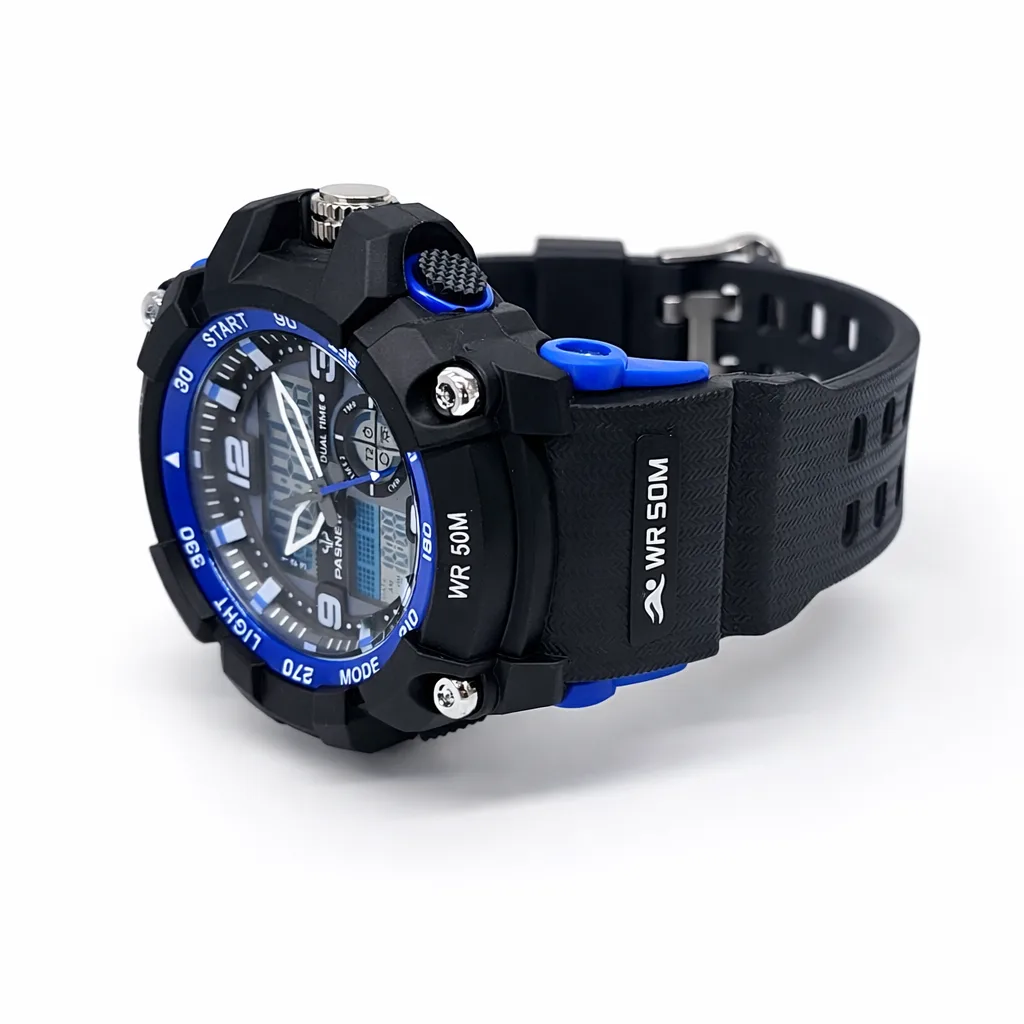 PASNEW Men’s Dual Display Sports Watch 50mm – Analog & Digital | 30M Water Resistant - PSE467BLUE