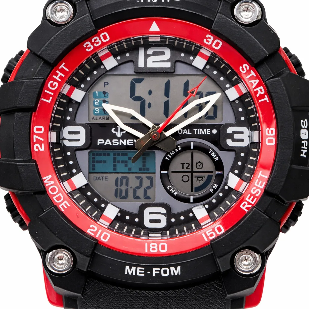 PASNEW Men’s Dual Display Sports Watch 50mm – Analog & Digital | 30M Water Resistant - PSE467RED