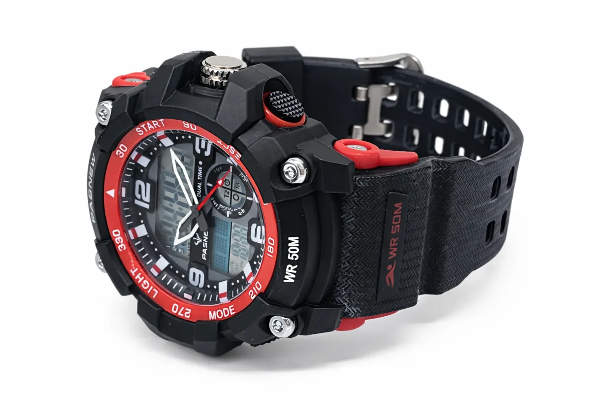 PASNEW Men’s Dual Display Sports Watch 50mm – Analog & Digital | 30M Water Resistant - PSE467RED