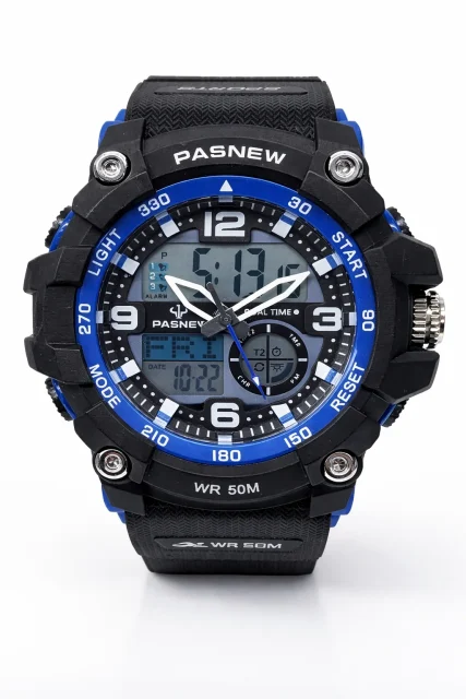 PASNEW Men’s Dual Display Sports Watch 50mm – Analog & Digital | 30M Water Resistant - PSE467BLUE