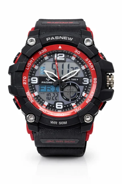 PASNEW Men’s Dual Display Sports Watch 50mm – Analog & Digital | 30M Water Resistant - PSE467RED