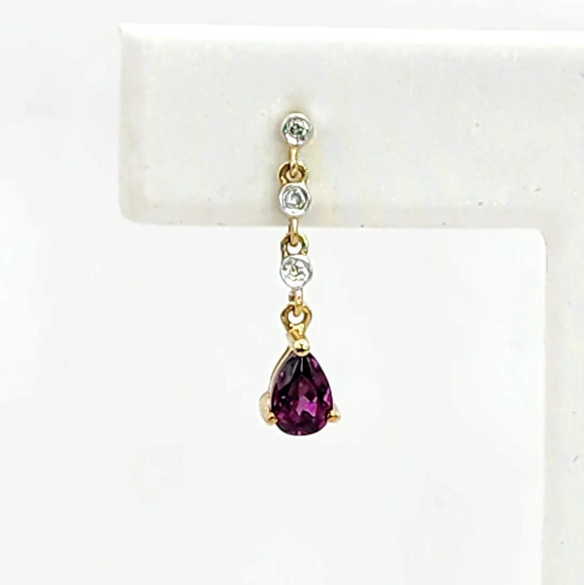 Pear-Shaped Rhodolite Garnet & Diamond Drop Earrings in 9ct Yellow Gold