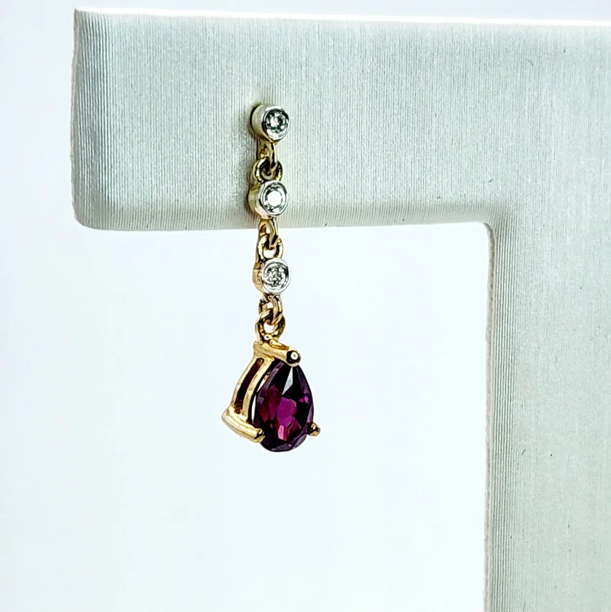 Pear-Shaped Rhodolite Garnet & Diamond Drop Earrings in 9ct Yellow Gold