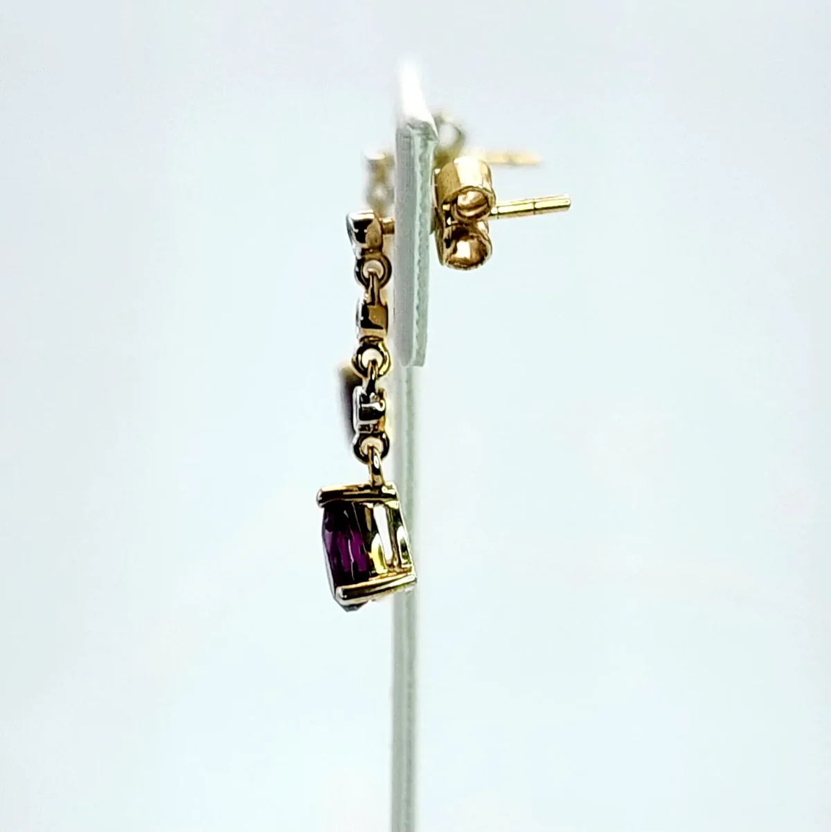 Pear-Shaped Rhodolite Garnet & Diamond Drop Earrings in 9ct Yellow Gold
