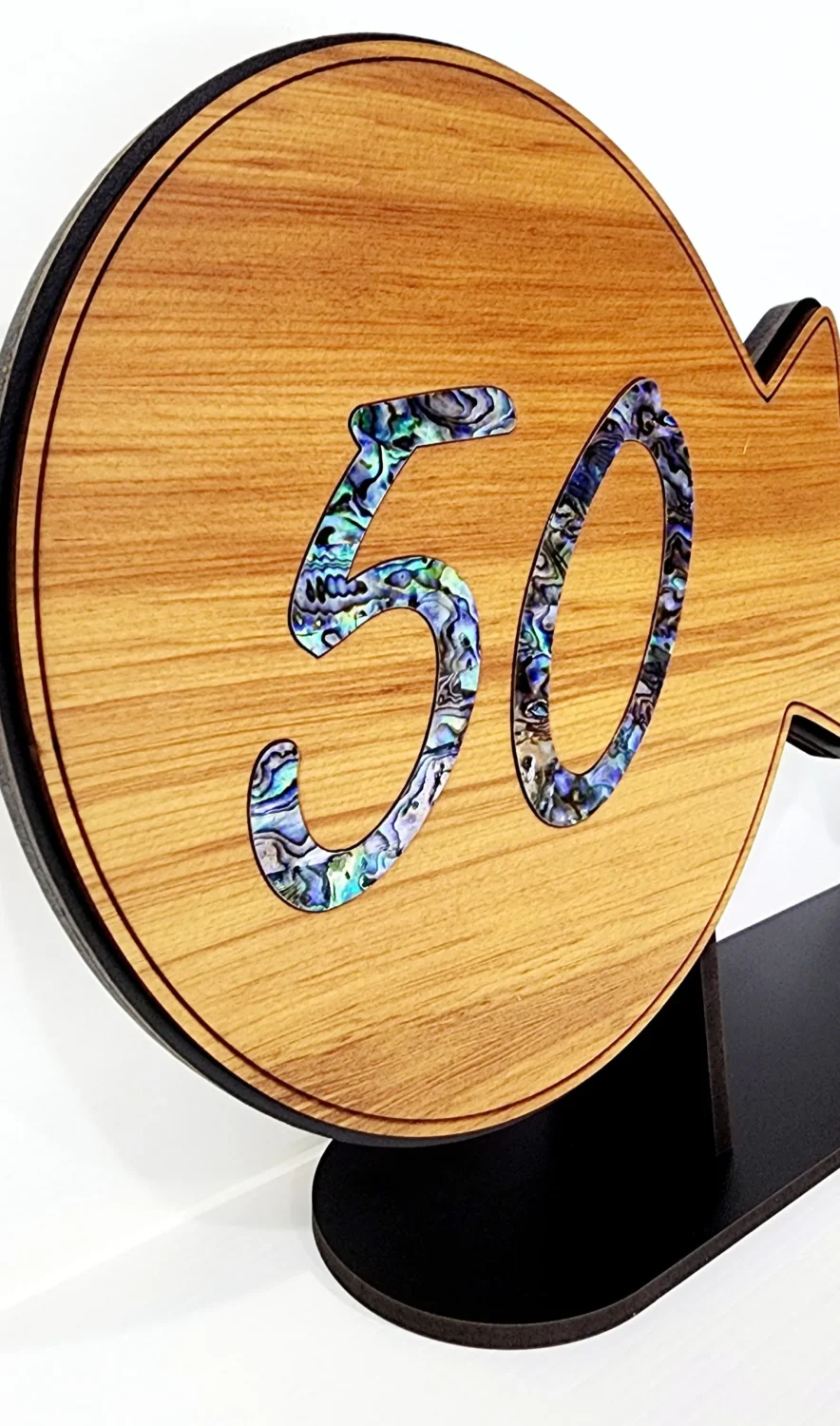 Plain Rimu 50th Paua Inlay Key and Black Removable Stand