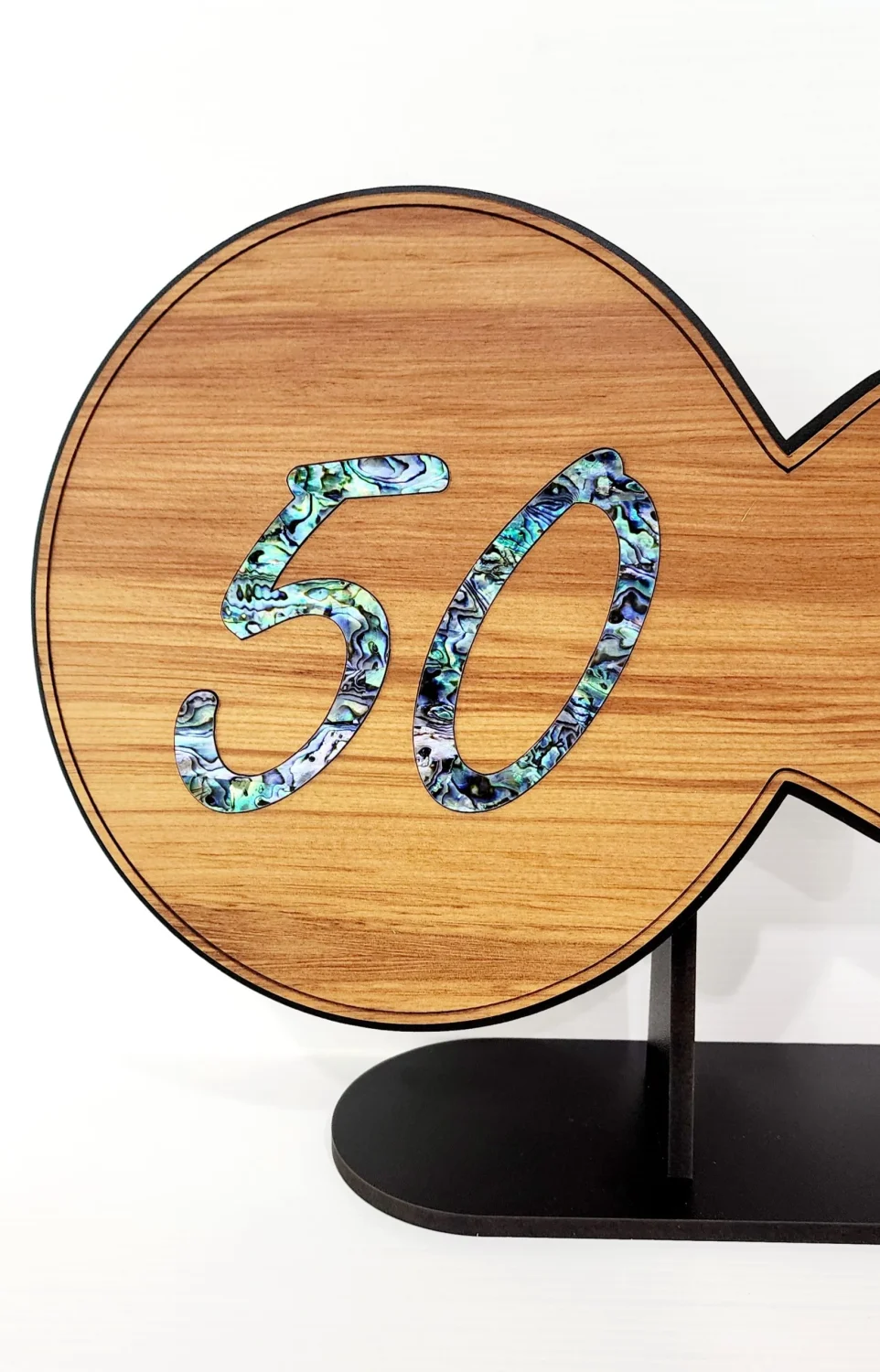 Plain Rimu 50th Paua Inlay Key and Black Removable Stand