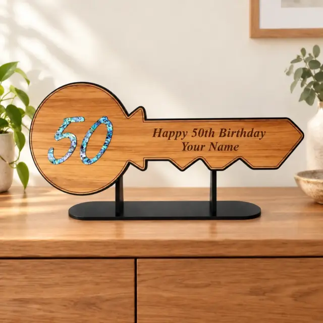 Plain Rimu 50th Paua Inlay Key and Black Removable Stand