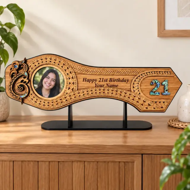 Polynesian Theme 21st Key with Mania and Black Removable Stand