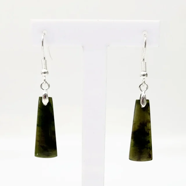Pounamu ADZE Earrings with Sterling Silver Setting and Hooks - EA3.20