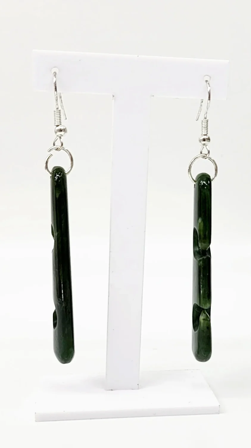 Pounamu Double Koru Drop Earrings with Sterling Silver Setting and Hooks - ER2.40