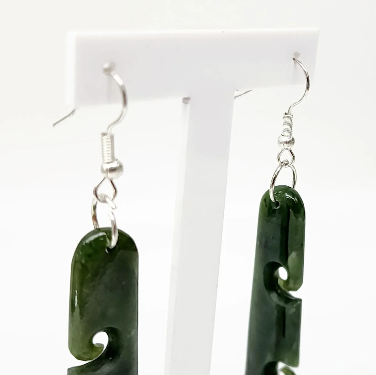 Pounamu Double Koru Drop Earrings with Sterling Silver Setting and Hooks - ER2.40