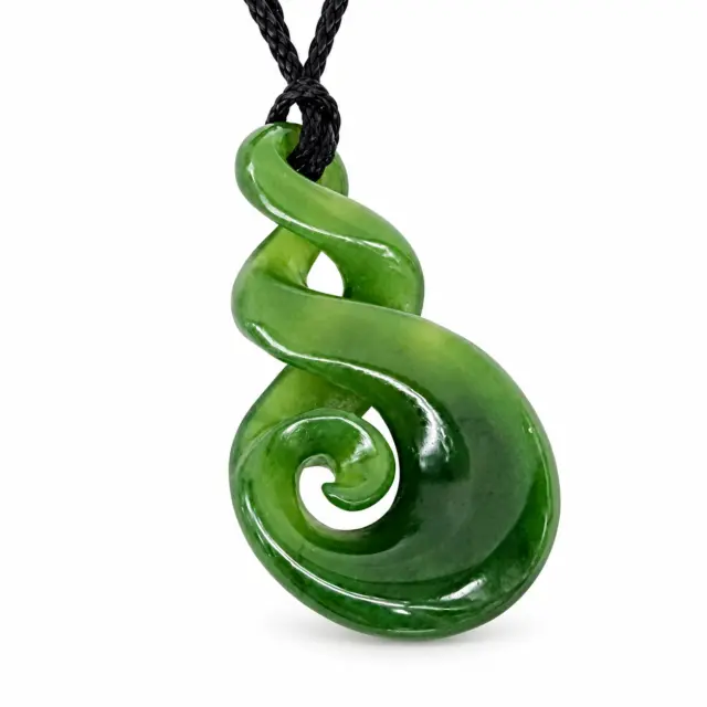 Pounamu Double Pikorua (Twist) with Koru Necklace