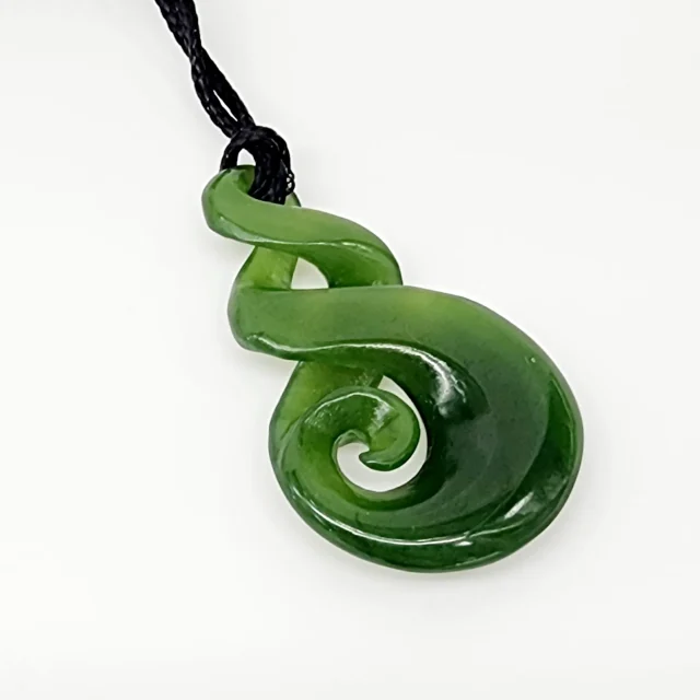 Pounamu Double Pikorua (Twist) with Koru Necklace