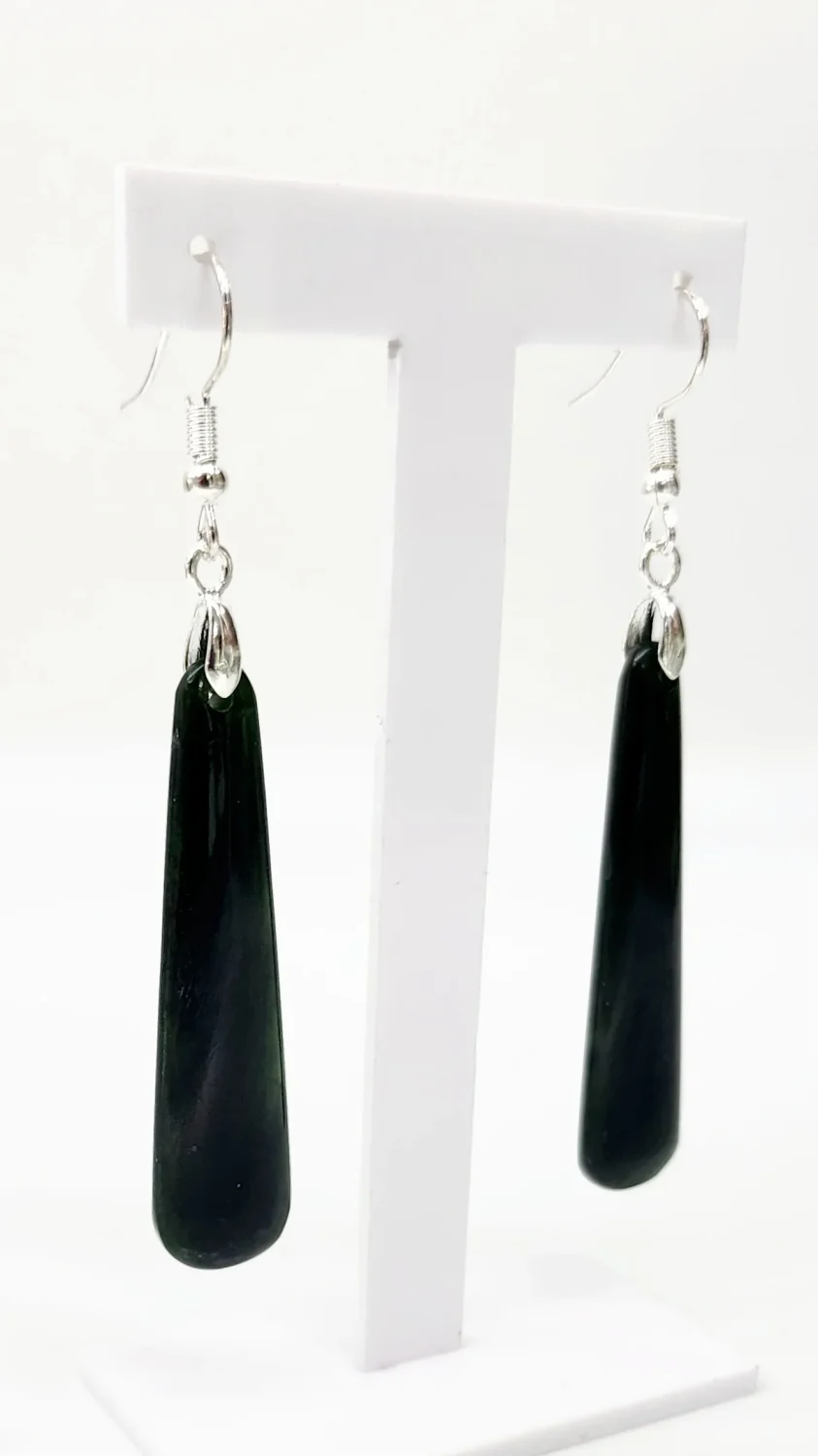 Pounamu Drop Earrings with Sterling Silver Setting and Hooks - ED1.32