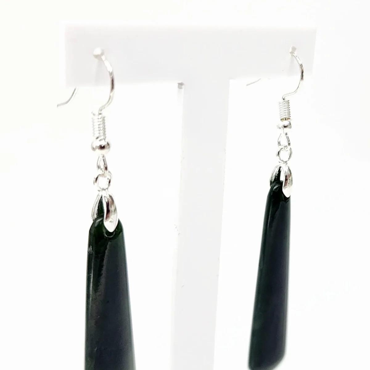 Pounamu Drop Earrings with Sterling Silver Setting and Hooks - ED1.32
