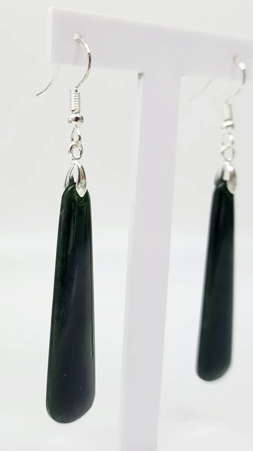 Pounamu Drop Earrings with Sterling Silver Setting and Hooks - ED1.32