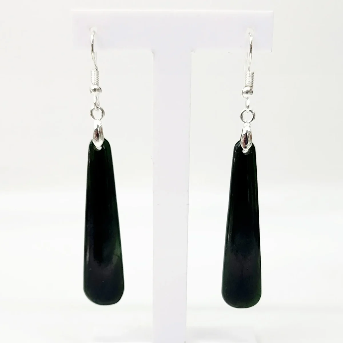 Pounamu Drop Earrings with Sterling Silver Setting and Hooks - ED1.32