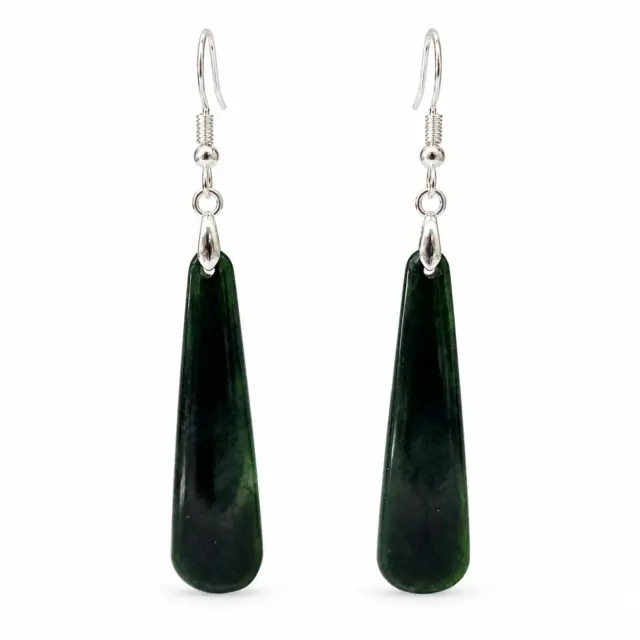Pounamu Drop Earrings with Sterling Silver Setting and Hooks - ED1.32