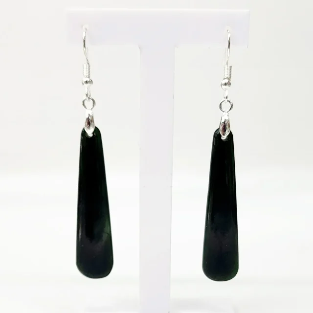 Pounamu Drop Earrings with Sterling Silver Setting and Hooks - ED1.32