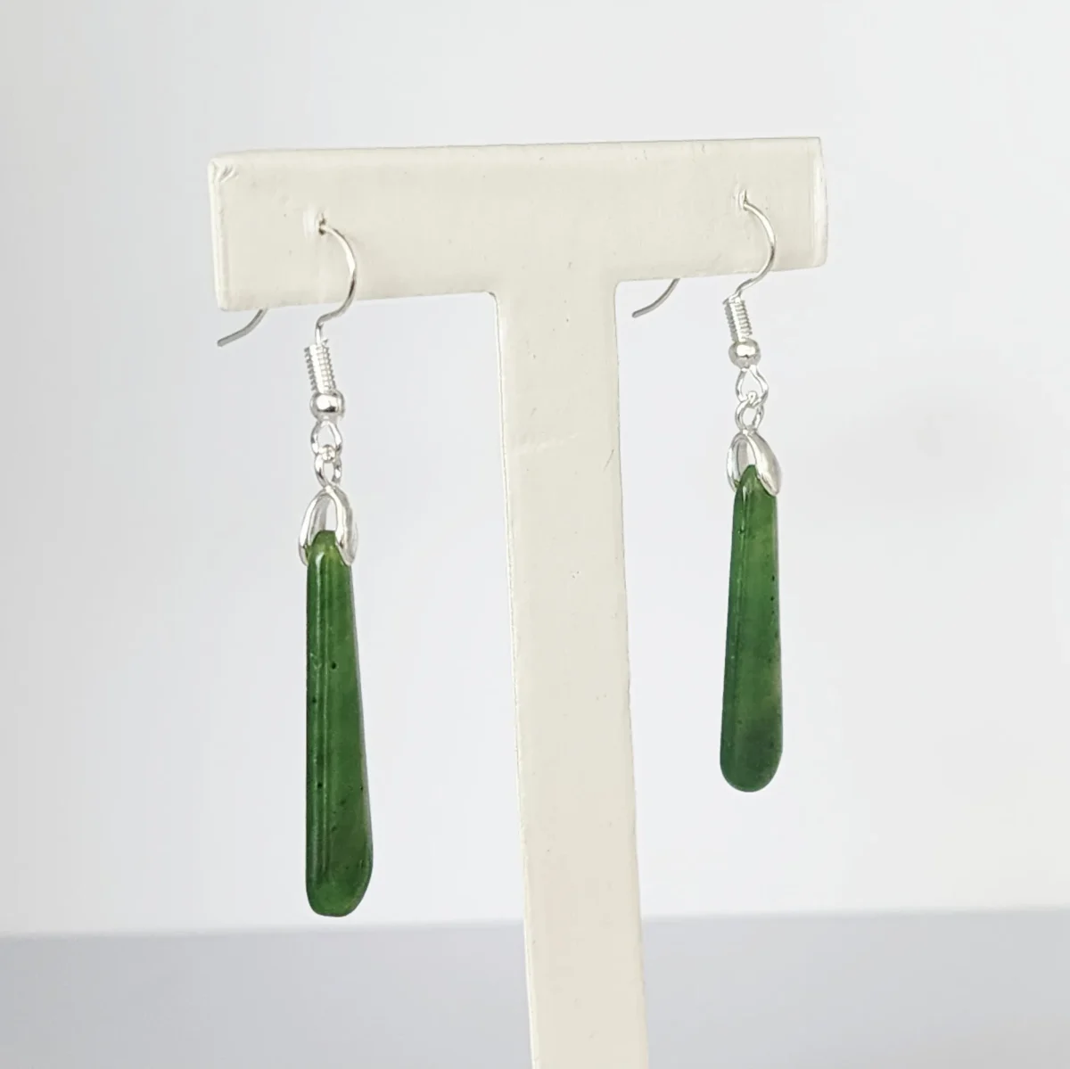 Pounamu Drop Earrings with Sterling Silver Setting and Hooks - ED2.28