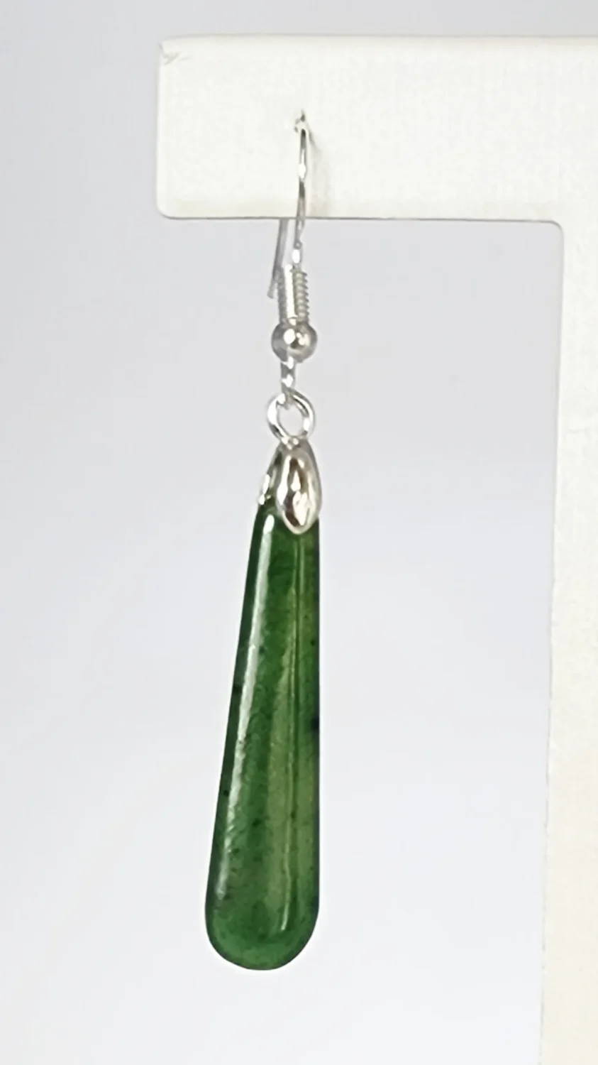 Pounamu Drop Earrings with Sterling Silver Setting and Hooks - ED2.28