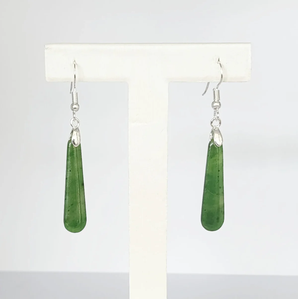 Pounamu Drop Earrings with Sterling Silver Setting and Hooks - ED2.28
