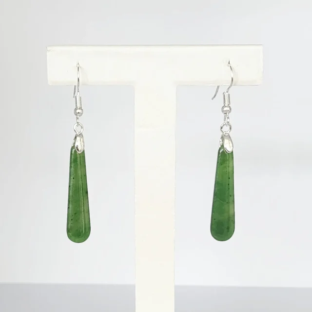 Pounamu Drop Earrings with Sterling Silver Setting and Hooks - ED2.28