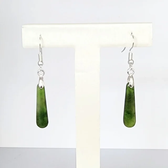 Pounamu Drop Earrings with Sterling Silver Setting and Hooks - ED3.20