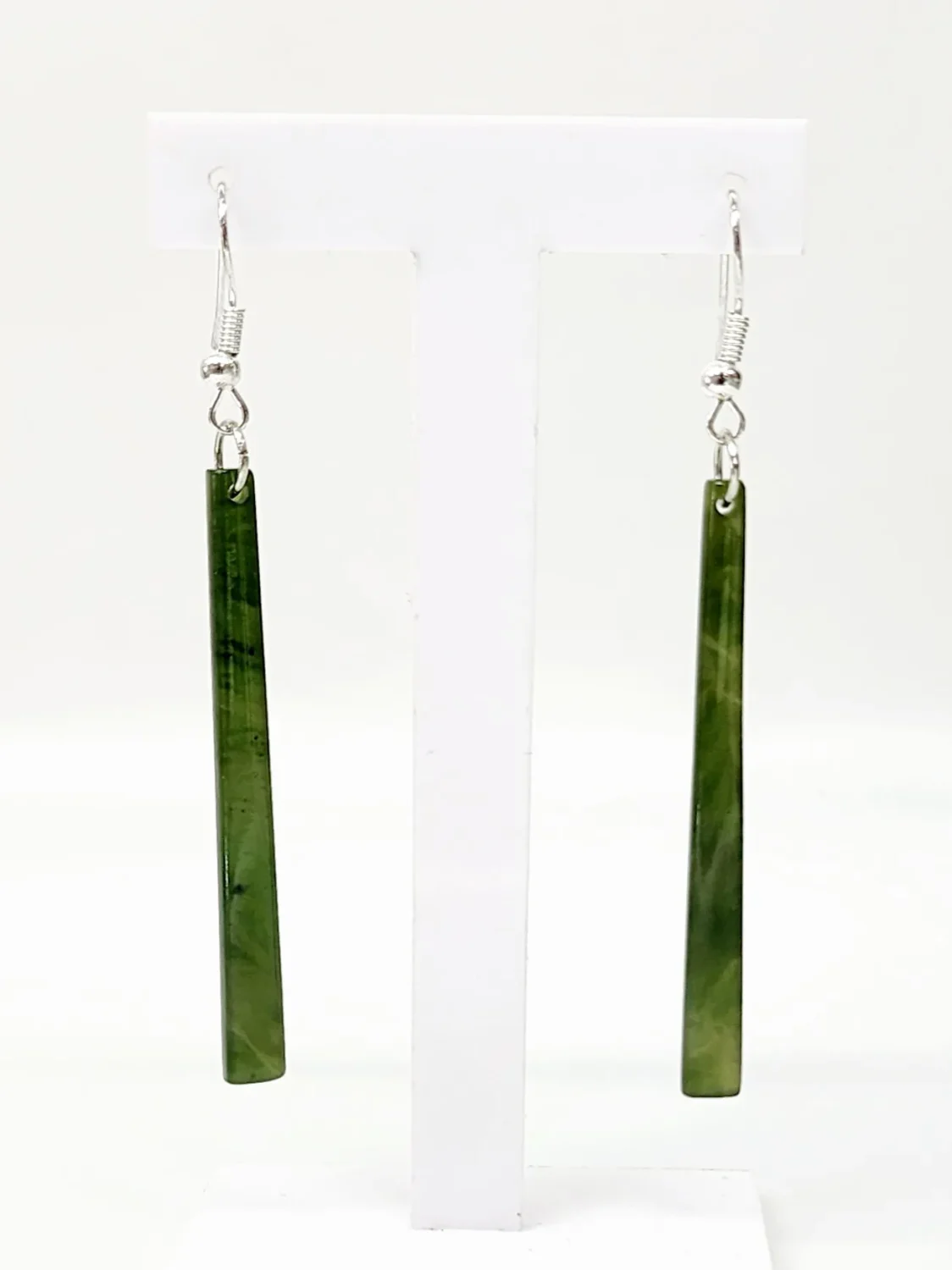 Pounamu Drop Earrings with Sterling Silver Setting and Hooks - EST1.45