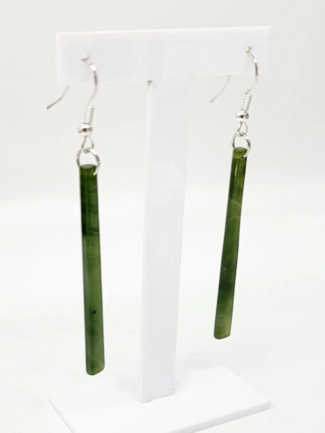 Pounamu Drop Earrings with Sterling Silver Setting and Hooks - EST1.45