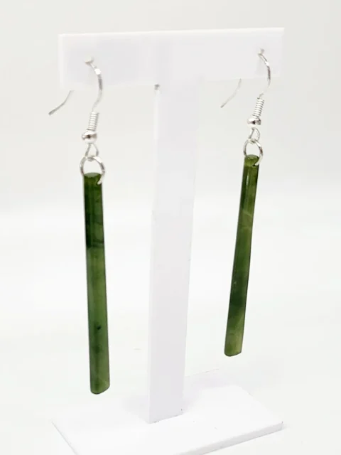 Pounamu Drop Earrings with Sterling Silver Setting and Hooks - EST1.45